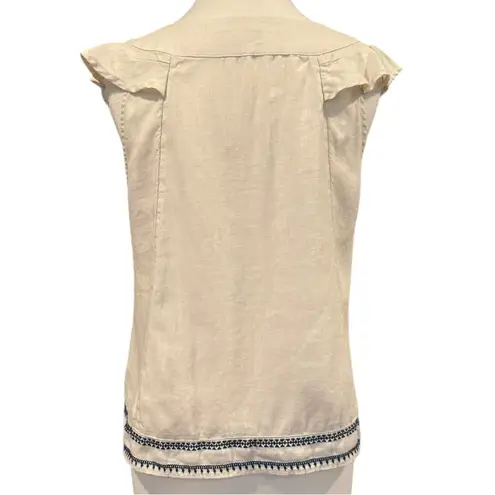J. Crew Point Sur Linen Embroidered Tank Flutter Sleeves Boho Coastal Cowgirl XS Blue