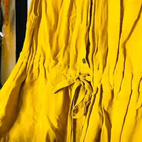 CO Women's Yellow Goop Fluid Linen Sleeveless Button Front Midi Dress Size Small