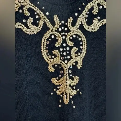 Vintage Antonella Preve New York Black Whimsigoth Gold Beaded Midi Dress Size M Size M