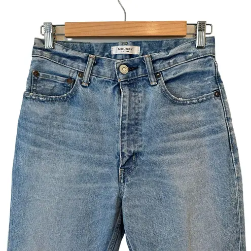 Moussy Vintage Glen Boy Straight High Waisted Barrel Jeans Size 26 Minimalist Blue