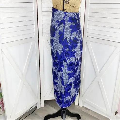 New York & Co. Gabrielle Union Pencil Skirt Floral Jacquard Blue 4 Full Zip Back