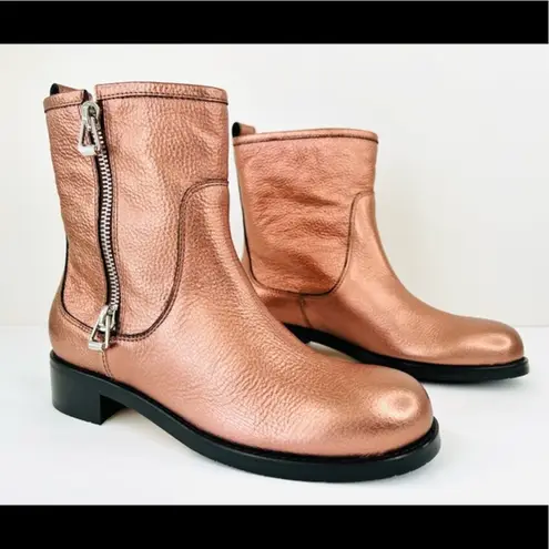 Jimmy Choo Dondo Rosewood Metallic Grainy Leather Biker Ankle Boots EU 40