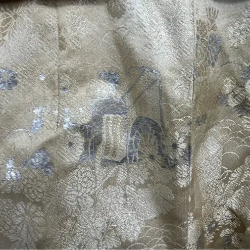 Vintage Handmade Brocade Duster Robe Gold Metallic Jacquard Belted Long Coat M Size M