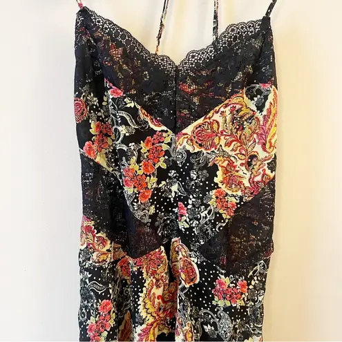 Free People  Intimately Black Lace Mini Slip Dress Pink Floral Print Small - Image 4