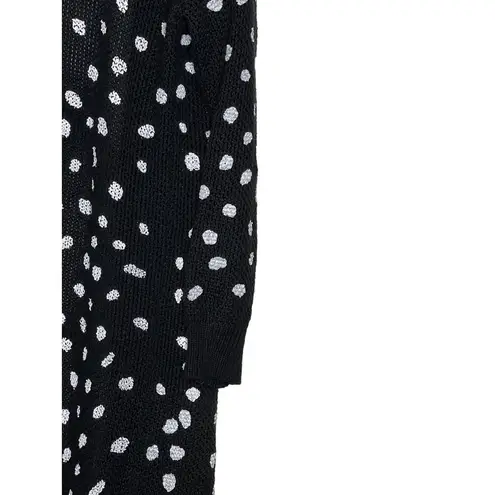 Umgee  Women's Sweaters Polka Dot Duster Open Knit Sweater Pocket Black Small