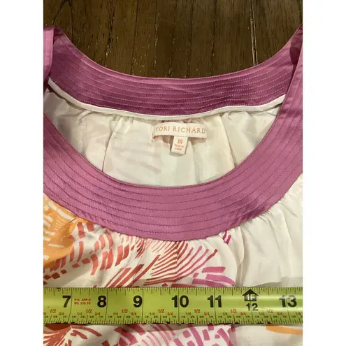 Tori Richard Floral Scoop Neck puff sleeve silk Mini Dress Lined Multicolor 10