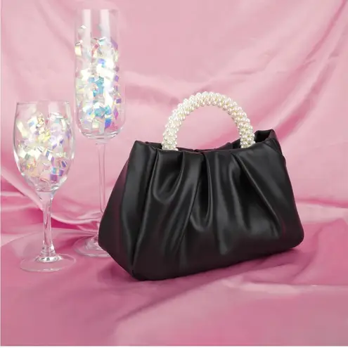 Elegant Black Handbag with Pearl Handle NWOT
