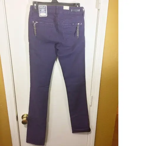 Replay women's 28 straight stretch "PAUBDUL" Paula Abdul zip chain skinny jeans Purple