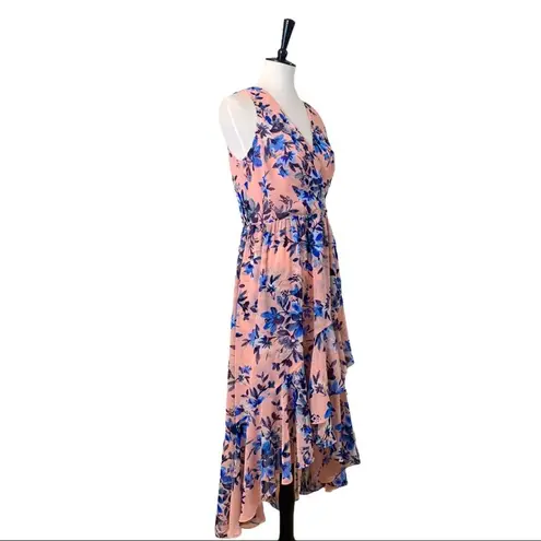 Eliza J Pink Blue Floral Hi Low Flowy Wrap Maxi Dress Sleeveless Women's Size 10