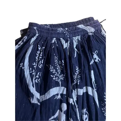 Vintage Navy Blue & White Story Scene Tie Waist Maxi Women Skirt size 2XL