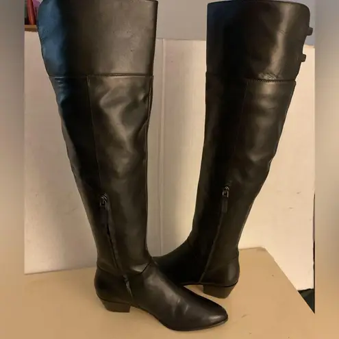 Elie Tahari Black Leather over Knee-High Pompeii Boots size 6.5