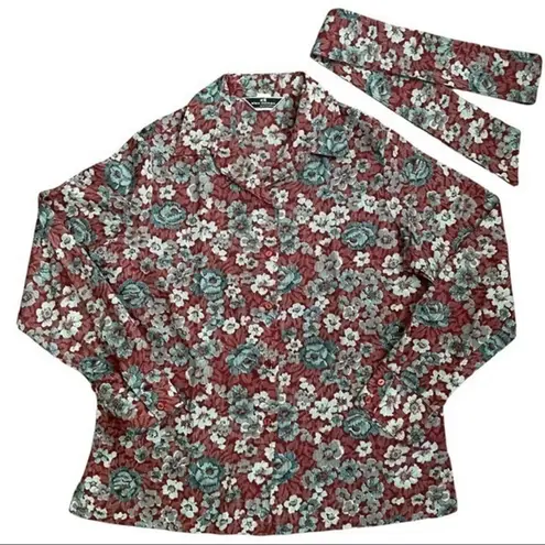 Vintage Alex Colman Sportswear Set: Floral Blouse & Scarf Red Size XL