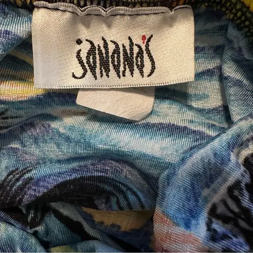 VTG SANANA'S Maxi skirt Size Medium Tropical Print Resort wear Y2K Swim Coverup Blue