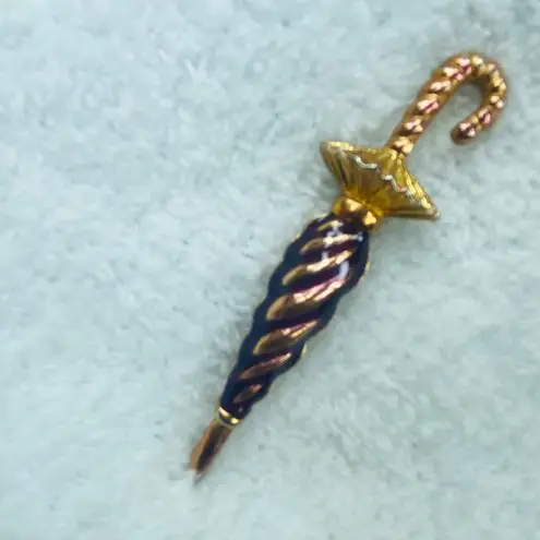 Umbrella Jewelry Pin Brooch Gold and Iridescent Purple Shade Color Vintage