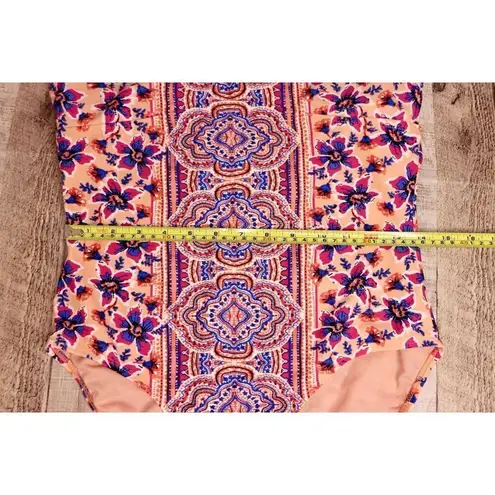 Tahiti Peach Medallion Floral Halter Padded 1Pc Swimsuit MEDIUM (8