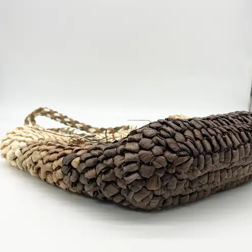 Bohemian Woven Straw Tote Bag Brown Ombre Beach Bag Resort Vacation Coastal