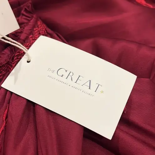 THE GREAT Ornament Embroidered Dress Dark red size XS NWT