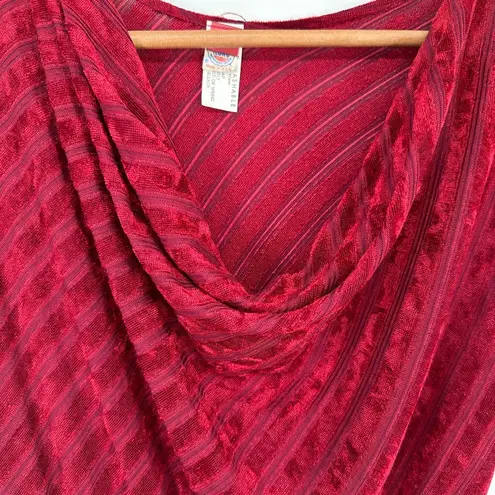70’s Vintage Ruby Drape Neck Midi Dress Velvet Stripe Red Size XS