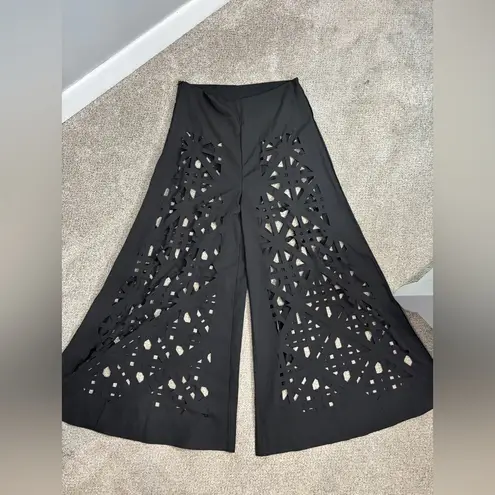Women’s Casual High Rise High Waist Hollowed Out Cut Out Wide Leg Black Pants Size L
