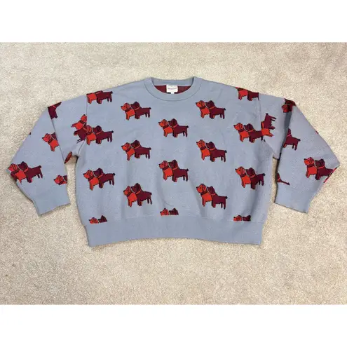 Anthropologie Find Me Now Toto Pullover Sweater Sky Blue Dog Print Size L Size L