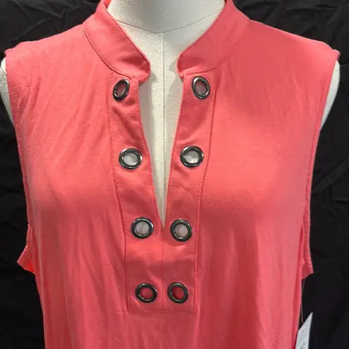 Sunny Leigh coral Relaxed Tank Top with Mandarin Collar