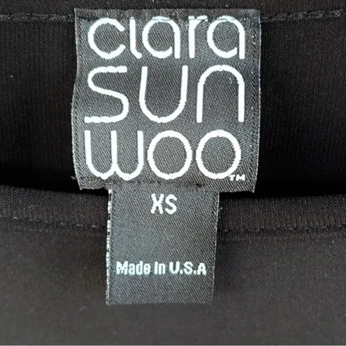 NWT Clara Sun Woo Faux Leather Sleeve Top Black Generous Size XS