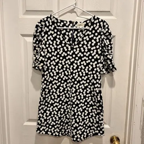 Deletta Anthropologie Black White Polka Dots Tunic Dress Pockets Back Zip Small