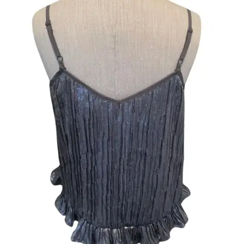 Anthropologie  Silver Gray Sequin Ruffle Cami Tank Cropped Top