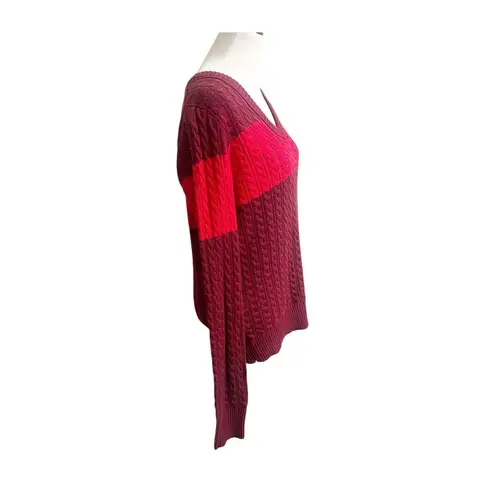 Arizona Jeans Arizona Jr. Plus Size 2X Cable Knit Sweater V-Neck Colorblock NWT Cabernet Red