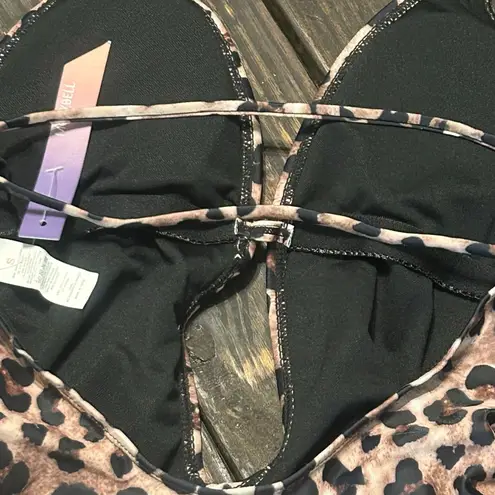 Leopard Print One Piece Swimsuit Plunge Neck Strappy Sexy Animal Print Tan