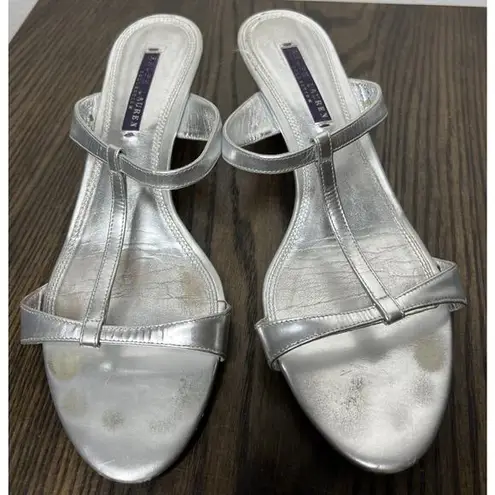 Ralph Lauren Collection Purple Label Silver Open For Sandals Kitten Heel Size 10