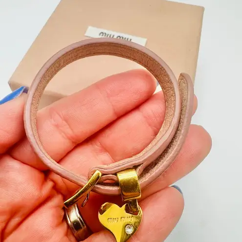 Miu Miu Heart Charm Pink Leather Bracelet With Box