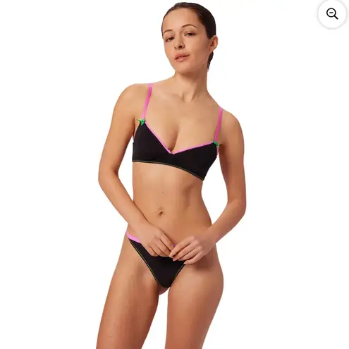 NWT Parade Triangle Bralette & Thong Set Color: Eightball Black Pink Size Small