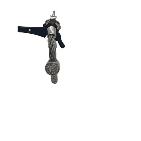 Sterling Silver Stainless Steel Cable Hoop Earrings CZ Pave 1" Pierced