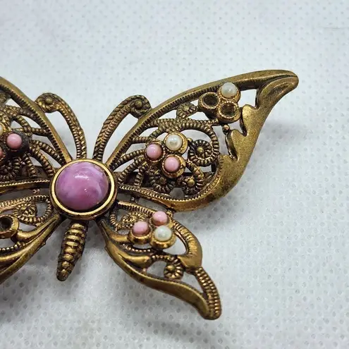 Vintage West Germany Gold, Pink, & White Butterfly Brooch Pink