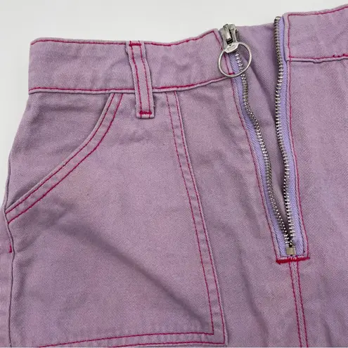 Lazy Oaf Purple Embroidered Cigarette Mini Skirt BROKEN Zipper Size 24 Purple