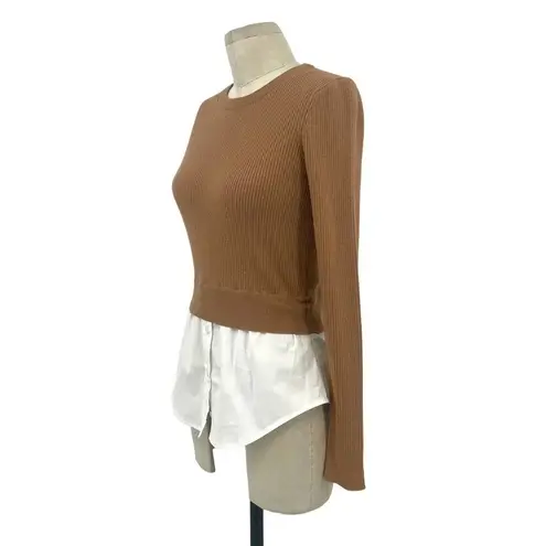 Veronica Beard Rocha Poplin-paneled Merino Wool Sweater In Camel Size XS - Image 6