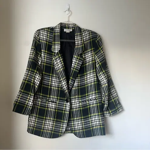 Vintage 90s Fina Fina Green Plaid Flannel Blazer Jacket L Multiple Size L