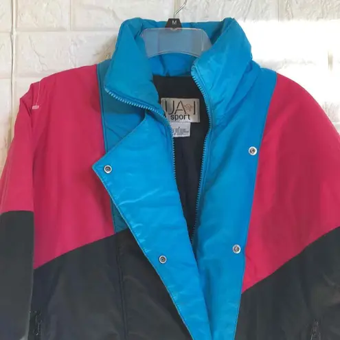 Vtg UAI Sport Colorblock hot pink bright blue black winter ski jacket Women’s S