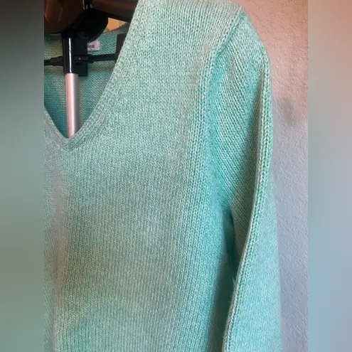LL Bean Pullover V Neck Sweater 100% Cotton Womens Medium Mint Green Blue Size XL