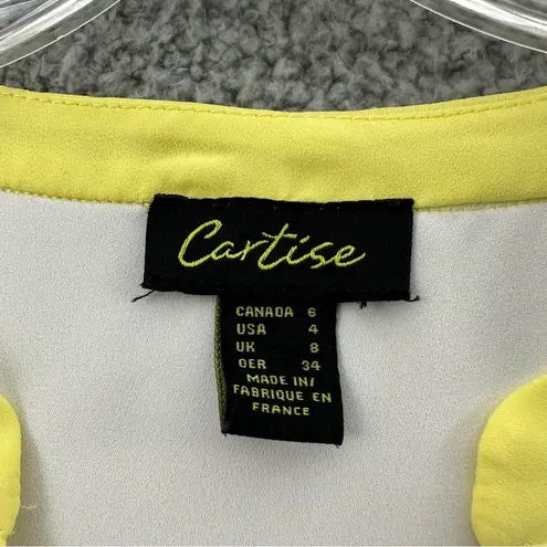 Cartise Long Sleeve V Neck Zipper Blouse White Yellow Semi Sheer Women's 4