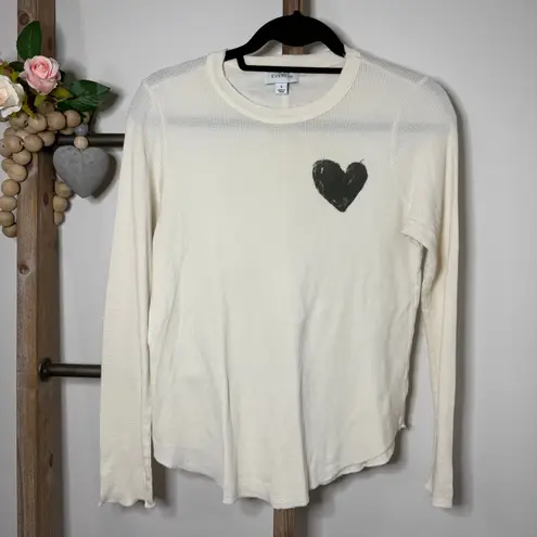 Evereve Cream Thermal Heart Long Sleeve Size Small