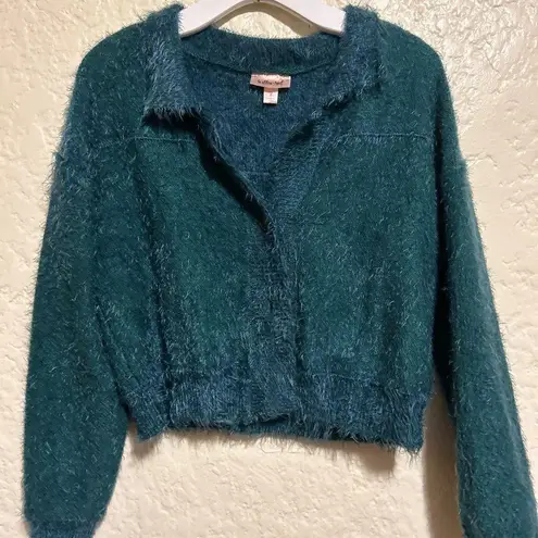 Willow & Root Green eyelash knit cardigan sweater size small Blue