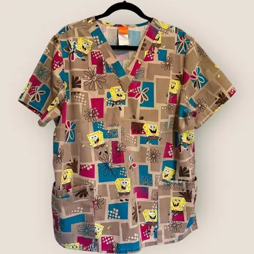 Nickelodeon Women's Size Large  SpongeBob SquarePants Print Scrub Top Nurse - Image 1
