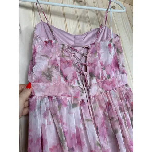 NWT Lulus Novella Pink Floral Ruffled Bustier Lace