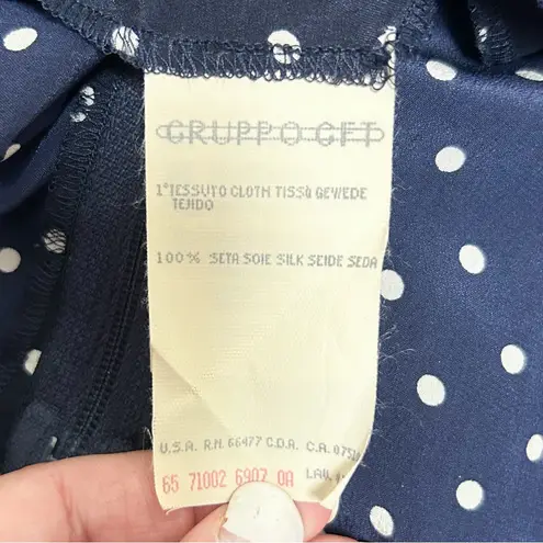 Emanuel Ungaro Vintage Silk Blue Ivory Polka Dot Crepe Wrap Short Sleeve Blouse Size undefined