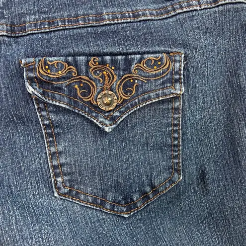 Roz & Ali women's dark wash blue denim embellished beaded rustic jeans y2k 12