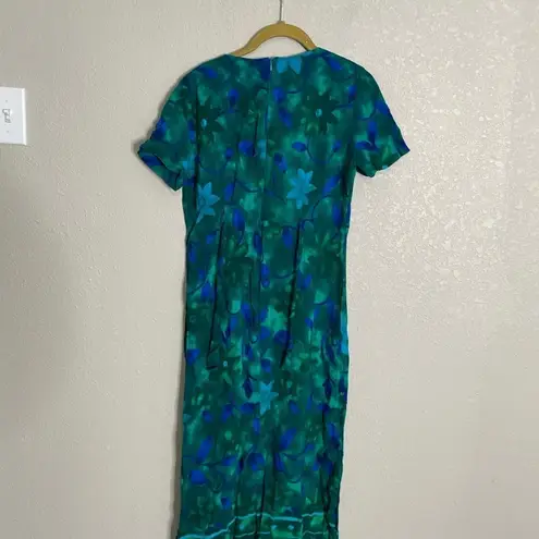 Vintage Blue  Green Floral Maxi Dress 6 Petite