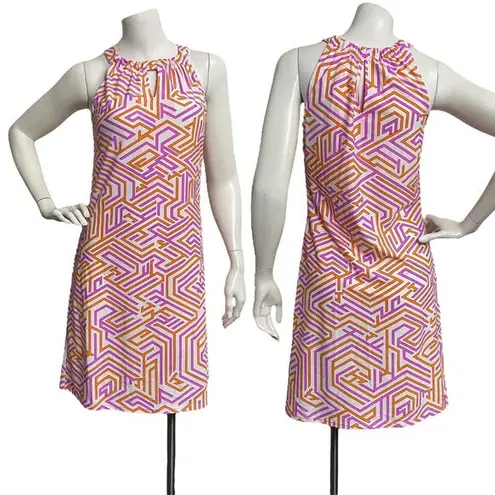 Jude Connally Sz XS Lisa Pink Orange Geo Print Keyhole Stretch Sleeveless Dress