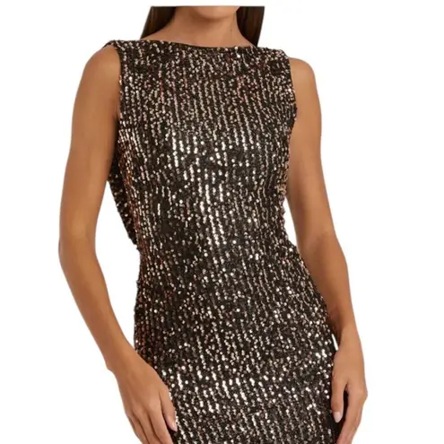 Mac Duggal Bronze Cowl Back Boat Neck Sequined Evening Gown 26331 Size 2 NEW